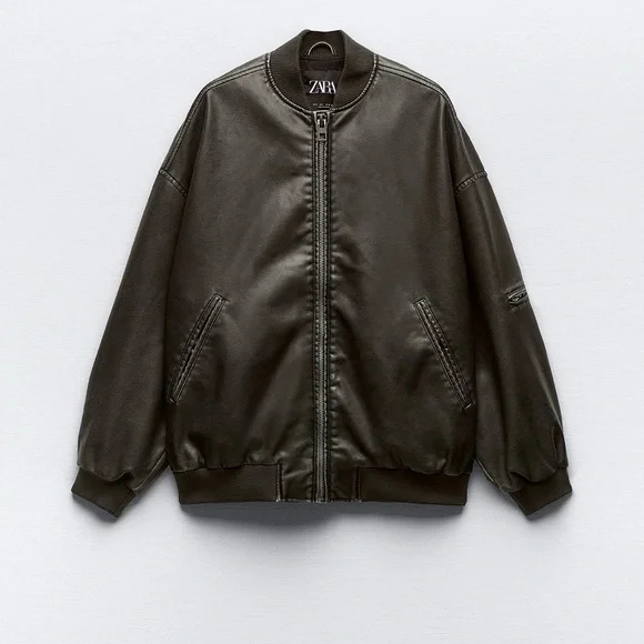 Zara Oversized Faux Leather Bomber Jacket - Picture 1 of 10